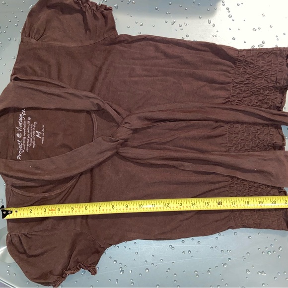 Project E Vintage Brown Short Sleeve Scarf Tie Style Blouse Top Medium - Picture 8 of 9